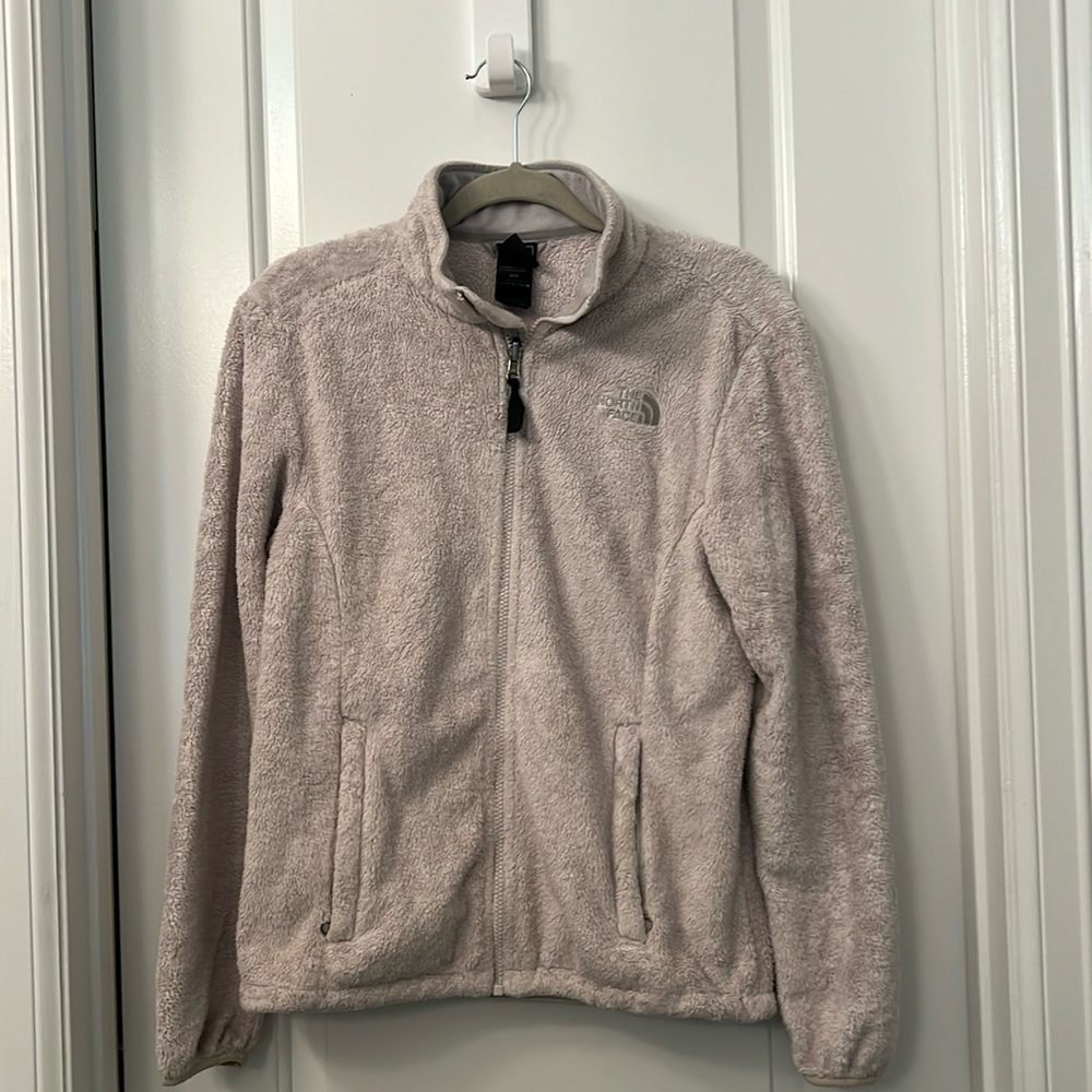 Northface women’s beige furry zip up jacket